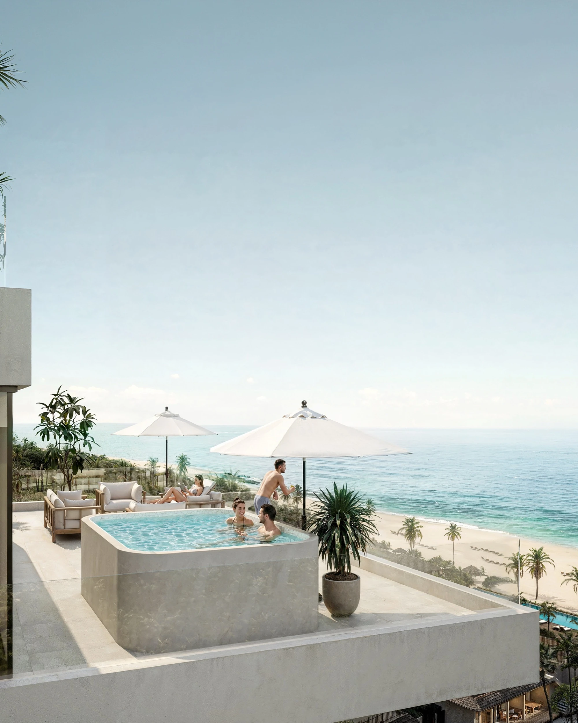 Terrace with plunge pool looking out over the Indian Ocean